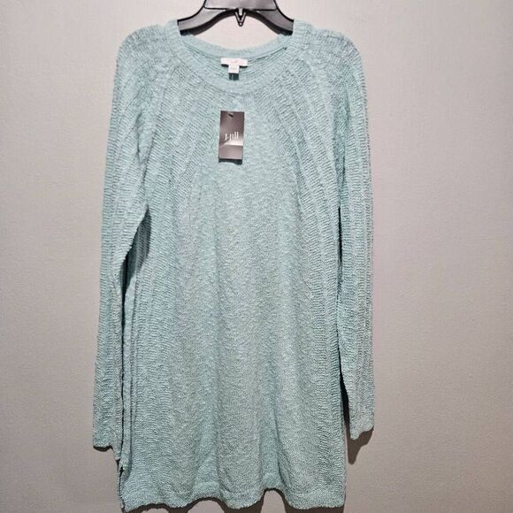 J Jill Canal Blue Seafoam Green Textured Knit Tunic Long Sleeve Sweater Small - Picture 1 of 7
